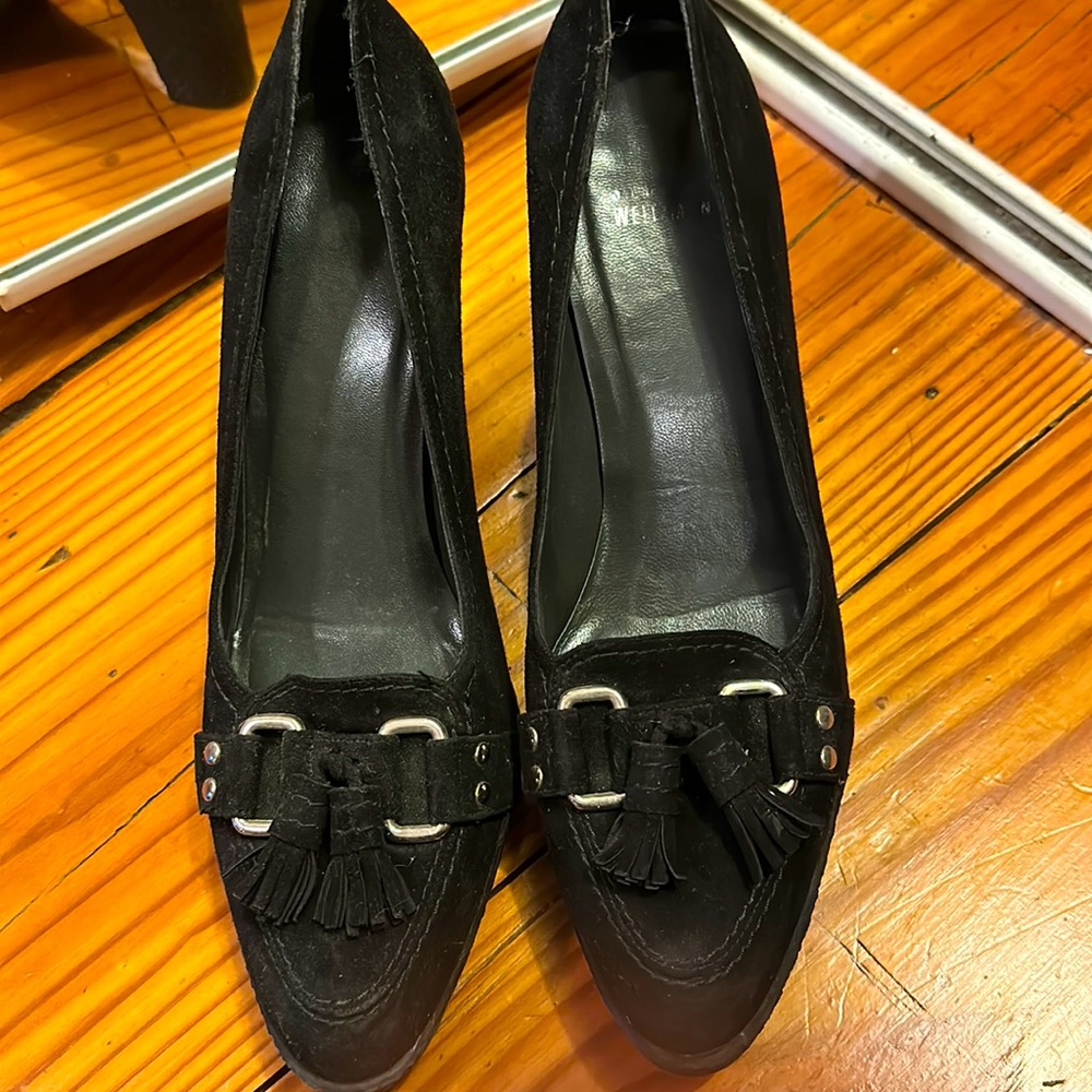 Stuart Weitzman black suede platforms pumps